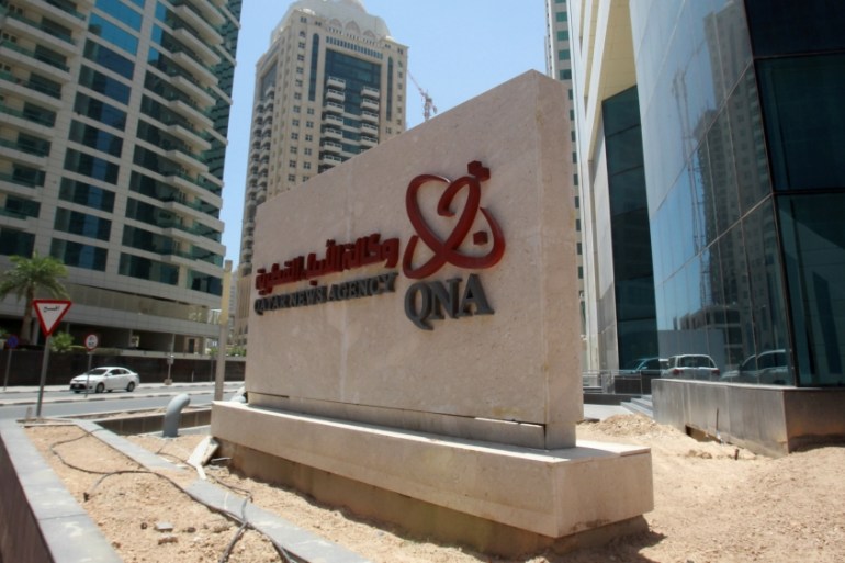 Signboard of Qatar News Agency is seen in Doha