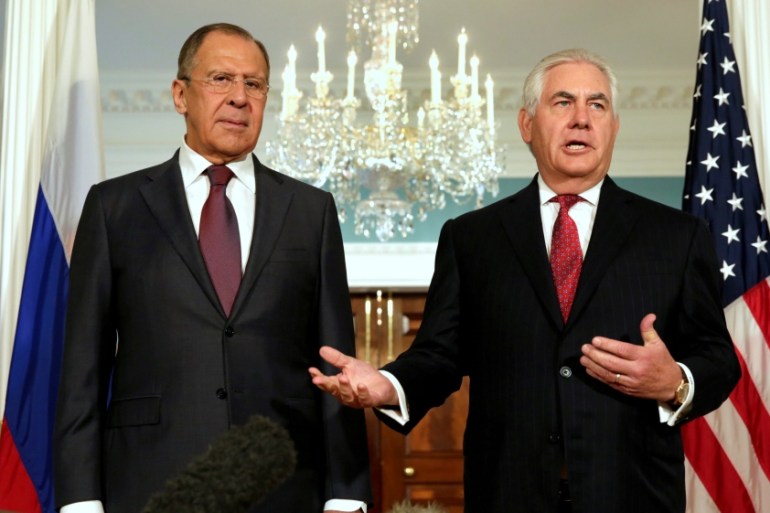 FILE PHOTO: U.S. Secretary of State Rex Tillerson meets with Russian Foreign Minister Sergey Lavrov in Washington