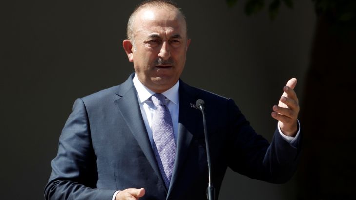 Turkey''s Foreign Minister Mevlut Cavusoglu speaks to the media during a visit in the Turkish Cypriot northern part of the divided city of Nicosia
