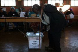 Man casts his ballot during the national elections at Ha-Mampho Village outside the capital Maseru