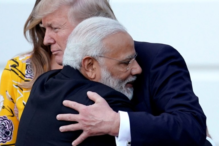 India''s Prime Minister Narendra Modi hugs U.S. President Donald Trump as he departures the White House after a visit, in Washington, U.S.