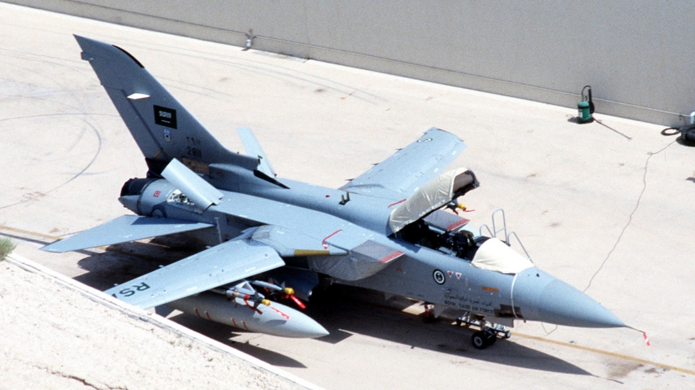 The Saudi air force operates aircraft including this British-made Tornado fighter jet  [File:US Department of Defense]