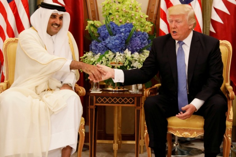 FILE PHOTO: Qatar''s Emir Sheikh Tamim Bin Hamad Al-Thani meets with U.S. President Donald Trump in Riyadh