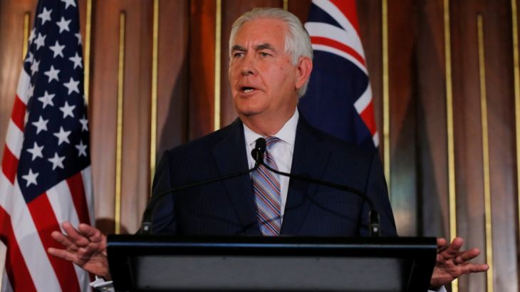 U.S. Secretary of State Rex Tillerson speaks at a press conference at the Australia-United States Ministerial Consultations at Government House in Sydney