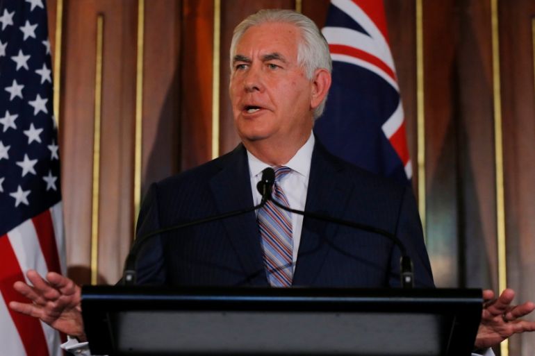 U.S. Secretary of State Rex Tillerson speaks at a press conference at the Australia-United States Ministerial Consultations at Government House in Sydney