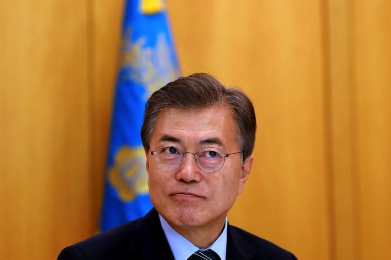 South Korean President Moon Jae-in looks on during Reuters interview in Seoul