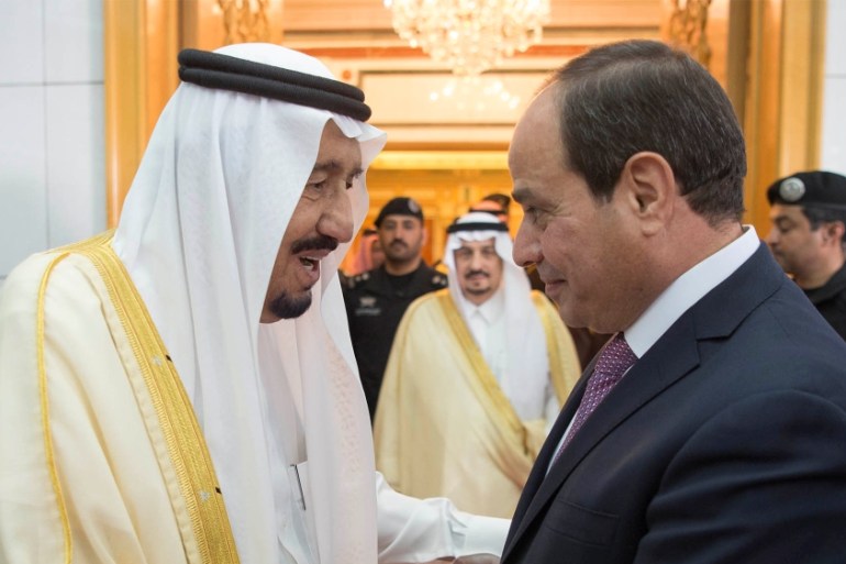 Saudi Arabia''s King Salman bin Abdulaziz Al Saud shakes hands with Egypt''s President Abdel Fattah al-Sisi in Riyadh in Riyadh