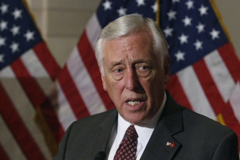 U.S. Representative Steny Hoyer (D-MD) talks to the media on Obamacare following a Caucus meeting on Capitol Hill in Washington