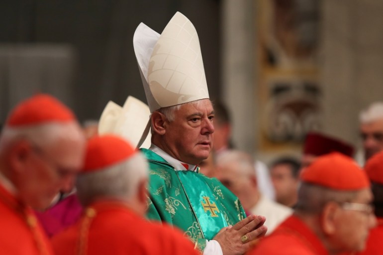 Newly elected cardinal Gerhard Ludwig Muller of Germany arrives during a consistory ceremony led by Pope Francis in Saint Peter''s Basilica at the Vatican
