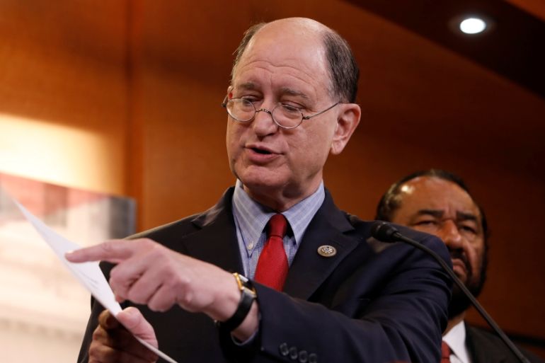 Rep. Brad Sherman (D-CA) speaks with the media about his plans to draft articles of impeachment against President Donald Trump on Capitol Hill in Washington