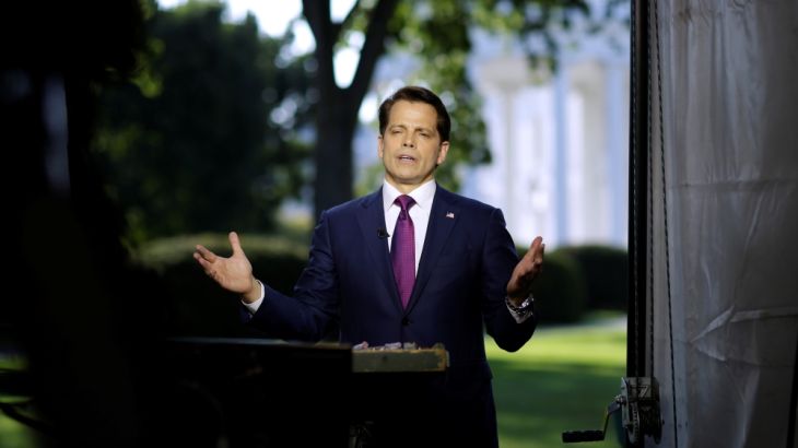 White House Communications Director Anthony Scaramucci speaks during an on air interview at the White House in Washington