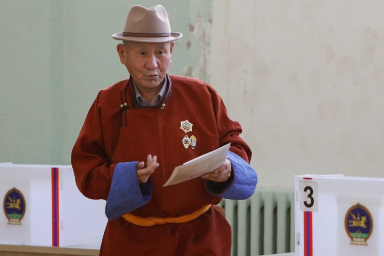 A man votes in the second round of presidential elections in Ulaanbaatar