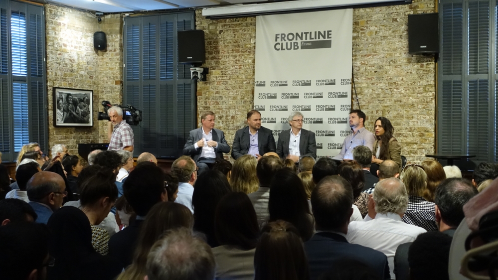 Panellists take questions at the Frontline Club in central London [Al Jazeera]