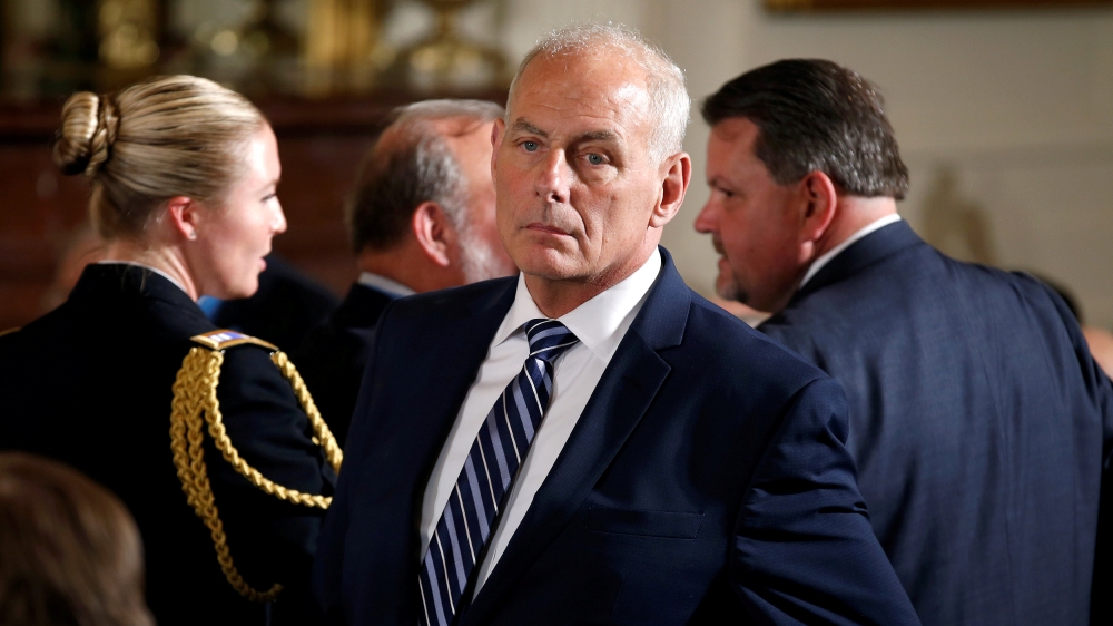 Kelly, a retired general and previous homeland security secretary, was sworn into his new job on Monday morning [Joshua Roberts/Reuters]