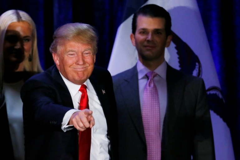 Donald Trump gestures during campaign