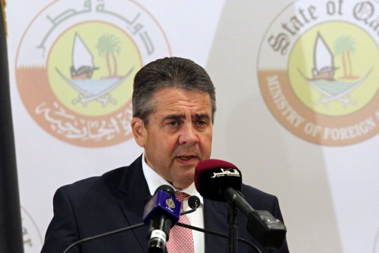 German Foreign Minister Sigmar Gabriel attends a joint news conference with Qatar''s Foreign Minister Sheikh Mohammed bin Abdulrahman al-Thani (not pictured) in Doha