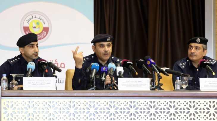 Ali Al-Mohannadi, Director of Technology Affairs Department and Head of the Investigation Team at Qatar''s Ministry of Interior, gestures during a news conference in Doha