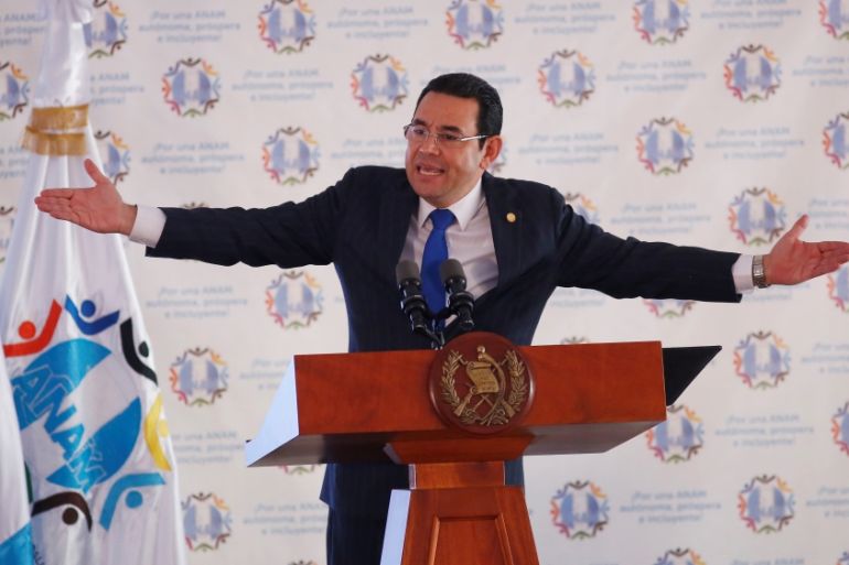Guatemala's President Morales attends a meeting with mayors in Guatemala City