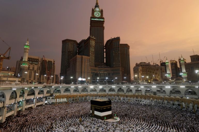 Muslims pray at the Grand mosque ahead of the annual Haj pilgrimage in Mecca