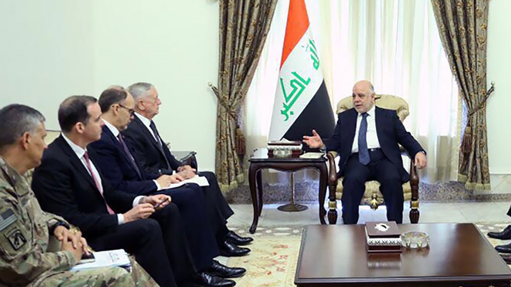 Mattis reiterated Washington's support for Baghdad in its fight against ISIL in a meeting with Prime Minister Haider al-Abadi on Tuesday [AFP/Handout]
