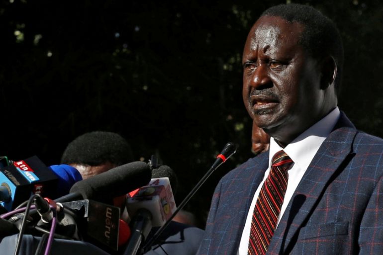 Opposition leader Raila Odinga speaks during a news conference at the offices of the National Super Alliance coalition in Nairobi