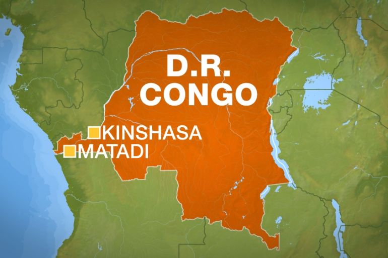 Map of the Democratic Republic of Congo (DRC) showing Kinshasa and Matadi