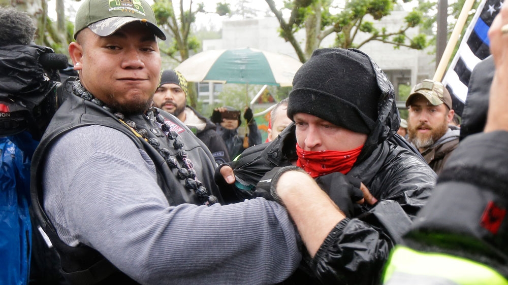 Patriot Prayer rallies in Washington and Oregon have turned violent in the past [Ted S Warren/AP Photo] 