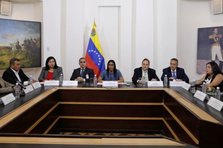 Delcy Rodriguez, president of the National Constituent Assembly, speaks during a meeting of the Truth Commission in Caracas