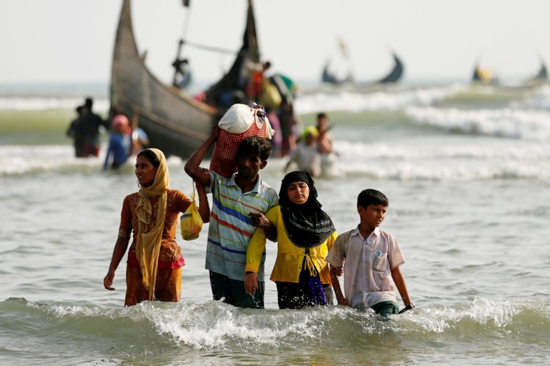 Rohingya Muslims fleeing violence.