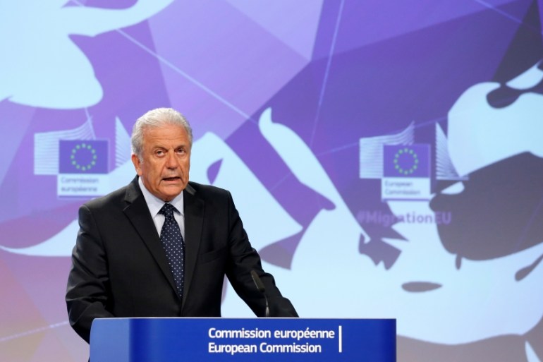 European Commissioner for Migration Avramopoulos addresses a news conference in Brussels