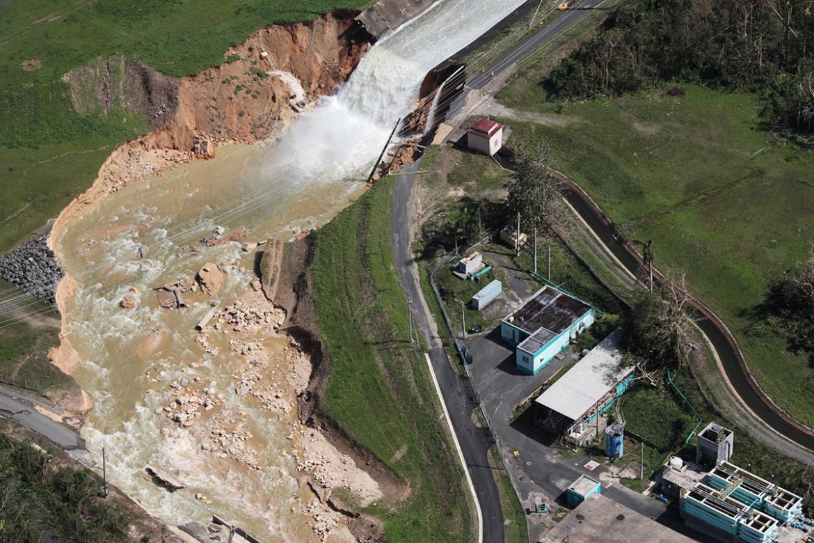 An aerial view shows the damage to the Guajataca dam. REUTERS/Alvin Baez