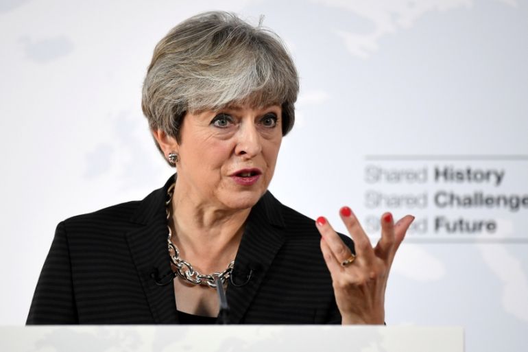 Britain''s Prime Minister Theresa May speaks at the Complesso Santa Maria Novella, Florence