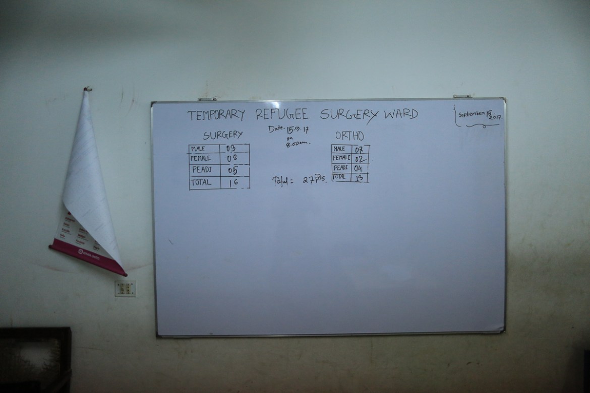 An information board in the hospital room lists down the number of Rohingya refugees admitted in the hospital. [Showkat Shafi/Al Jazeera]