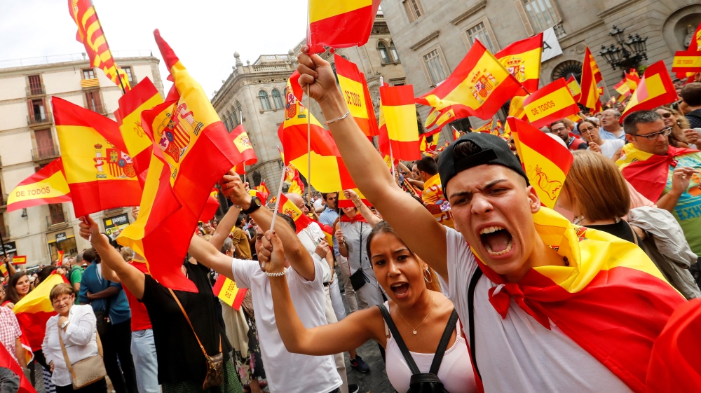 Demonstrators attend a rally in favour of a unified Spain [Yves Herman/Reuters]