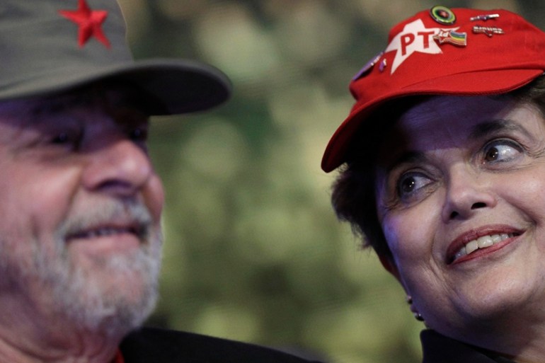 Former Brazilian President Luiz Inacio Lula da Silva (L) and Former Brazilian President Dilma Rousseff