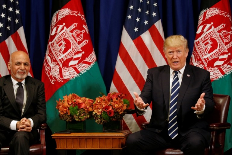 U.S. President Donald Trump meets with Afghan President Ashraf Ghani in New York