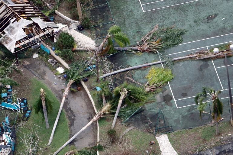 Toppled trees lie on a tennis court after Hurricane Maria battered St. Croix, U.S. Virgin Islands