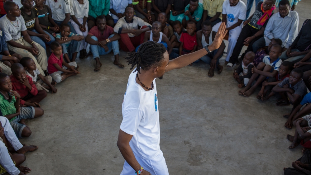 Diedonne Mosikikongo Nkoy is one of the capoeira instructors. [Flavio Forner/Al Jazeera]