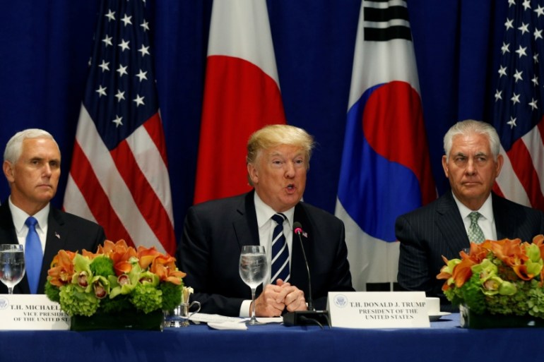 U.S. President Donald Trump meets with South Korean President Moon Jae-in and Japanese Prime Minister Shinzo Abe in New York