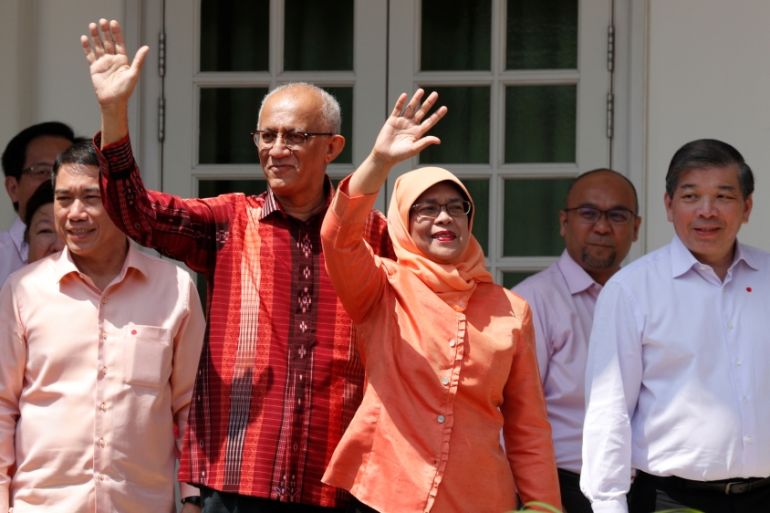Former speaker of Singapore''s parliament, Halimah Yacob, arrives to submit her presidential nomination papers at the nomination centre in Singapore
