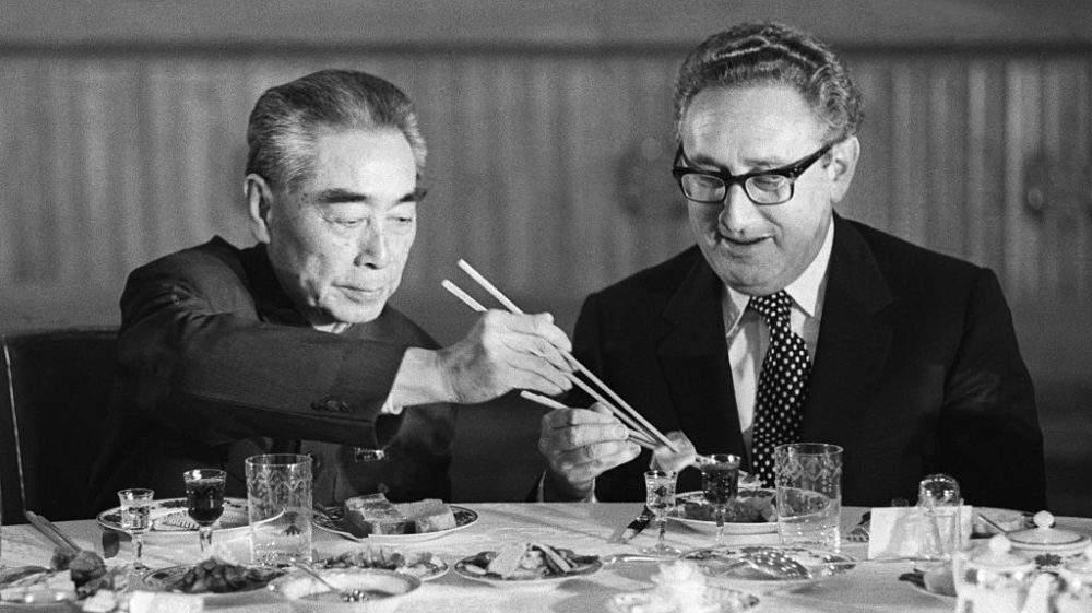 Premier Zhou Enlai and US Secretary of State Henry Kissinger during a state banquet in the Great Hall of the People in Beijing [Getty Images]
