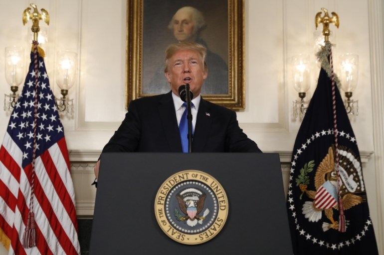 U.S. President Trump speaks about the Iran nuclear deal at the White House in Washington