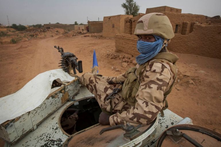 Members of MINUSMA Chadian contingent patrol in Kidal