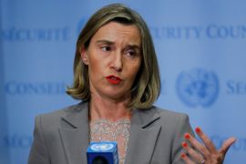 European Union Foreign Affairs Chief Mogherini gives her remarks after attending a meeting of the parties to the Iran nuclear deal during the 72nd United Nations General Assembly at U.N. headquarters