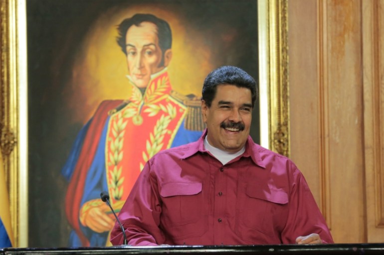 Venezuela''s President Nicolas Maduro smiles during a meeting with representatives of the health sector at Miraflores Palace in Caracas