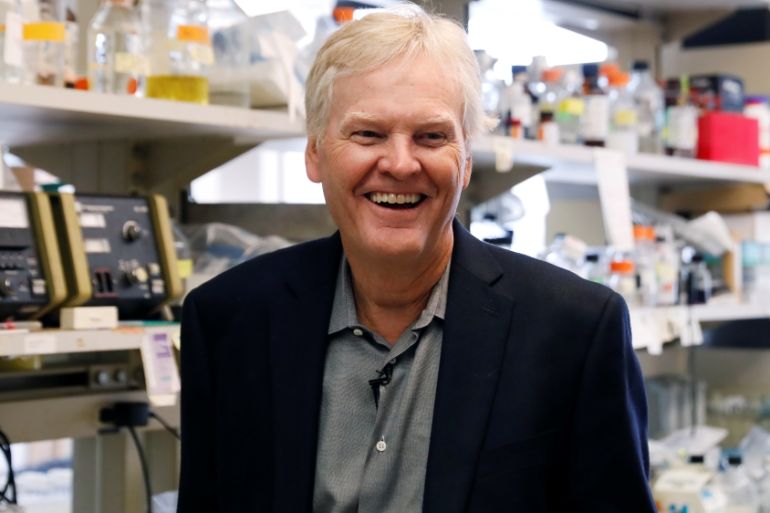 Michael W. Young, a joint winner of the 2017 Nobel Prize in Physiology or Medicine, poses for a portrait in one of his labs at The Rockefeller University in New York