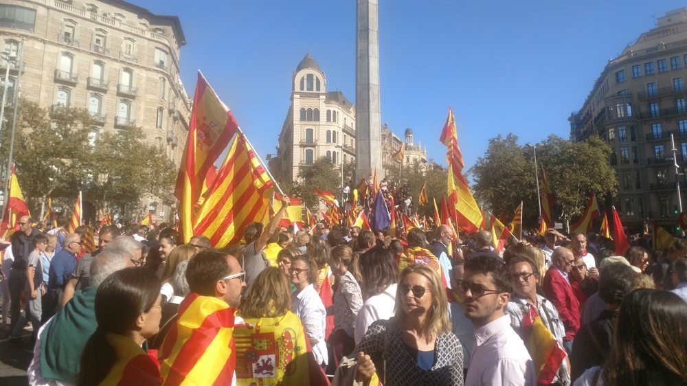 The rally was partly organised by Societat Civil Catalan, a pro-until group that some Catalan say is controlled by far-right groups. [Creede Newton/Al Jazeera]