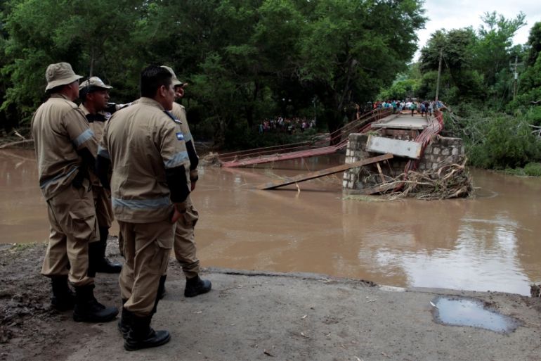 Inspecting a bridge damaged by heavy rains in Teustepe, Nicaragua