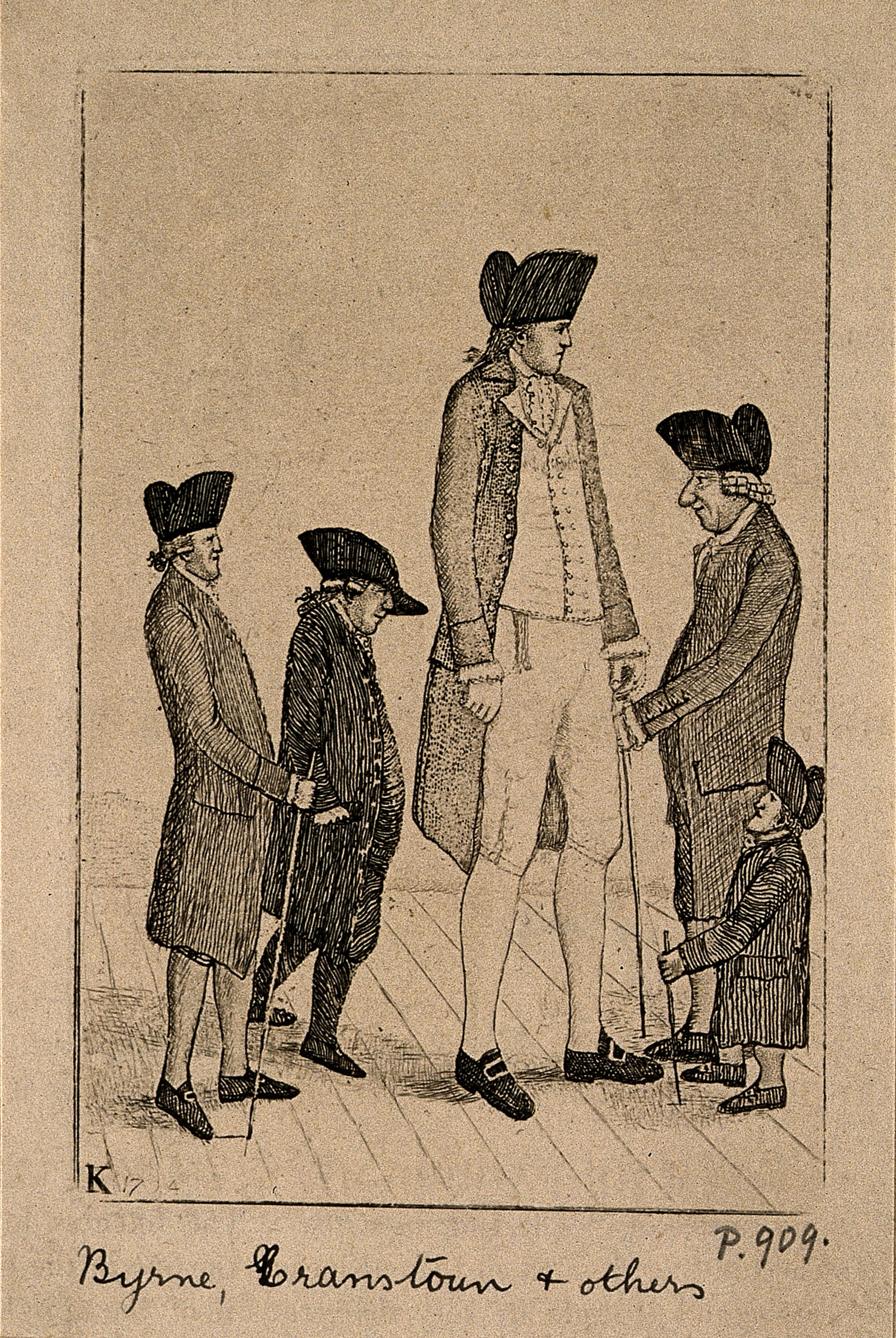 
Byrne, third from right, with George Cranstoun - a dwarf, and three other men [Wellcome Images]

