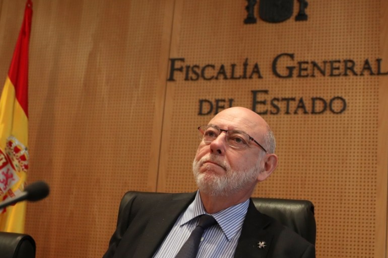 Spain''s Attorney-General Maza prepares to deliver a statement at State Prosecutor office in Madrid